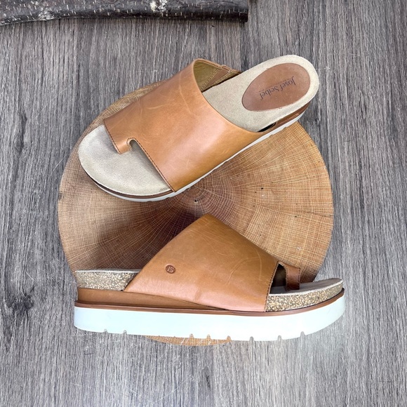 Josef Seibel Shoes - Josef Seibel | Clea 06 Cognac Leather Slide Wedge Sandals Size 41/10-10.5